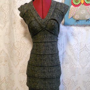 Coven Brazil M Dress Gray Shutter Pleats Exposed Back Zip Gold Sparkles